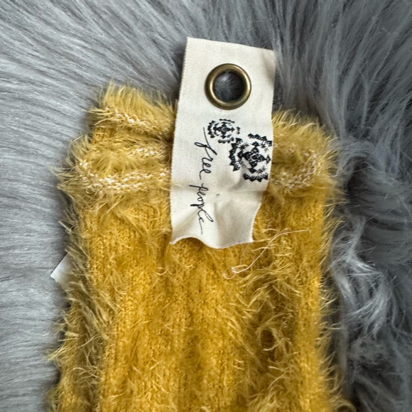 Free People Over The Knee Fuzzy Two Tone Knit Socks Tan Yellow Furry - Picture 5 of 7